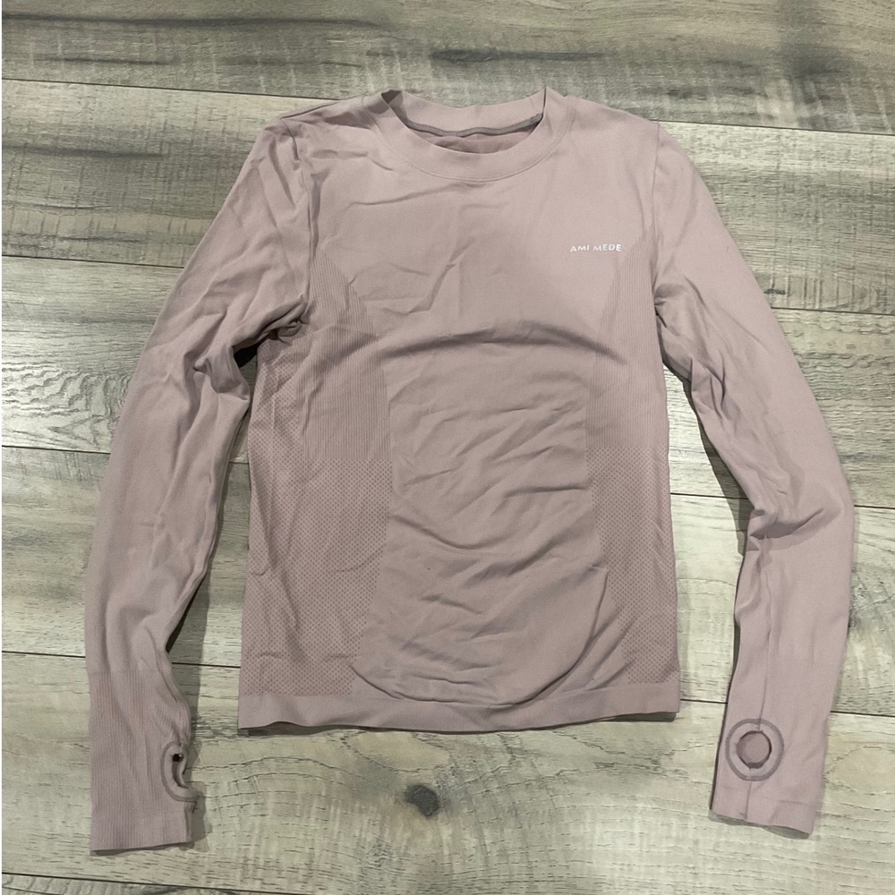 Ami Medea Womens Long Sleeve Seamless Active Top Mauve Purple‎ Thumbholes Small